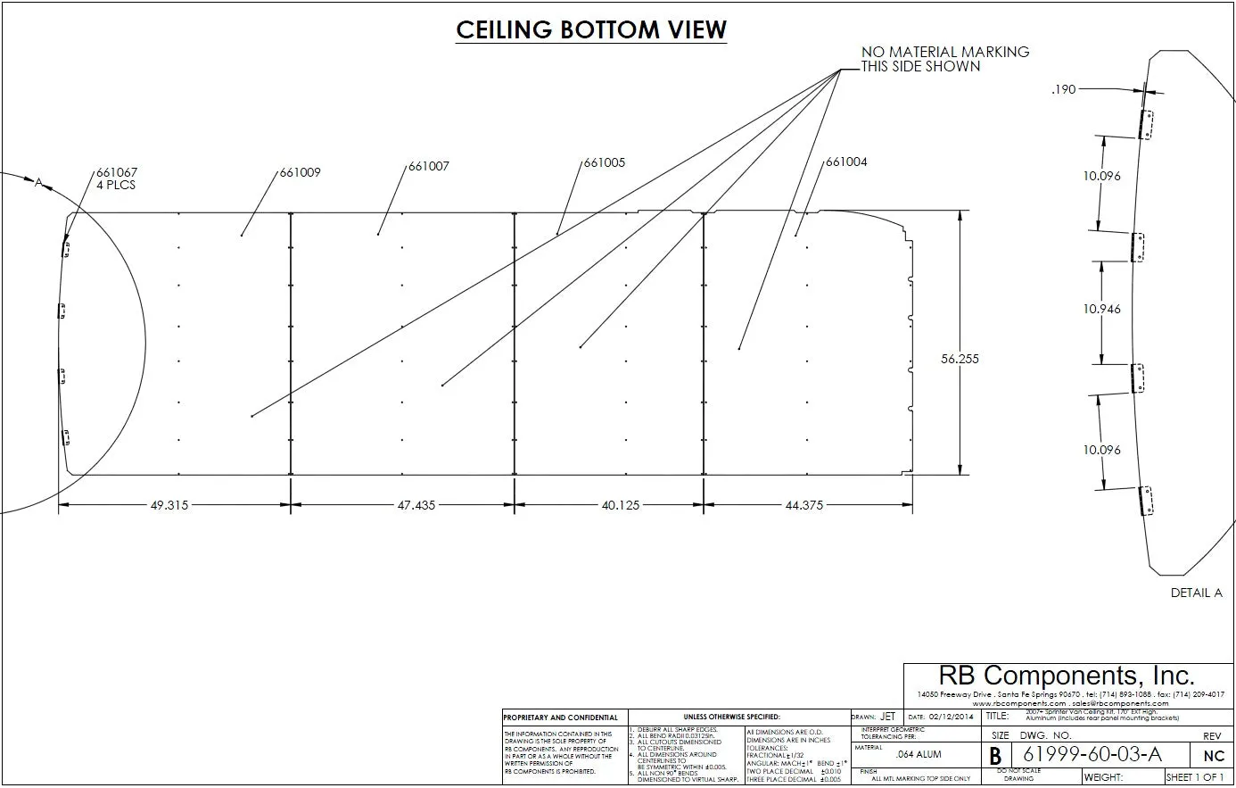 07  Sprinter Van Ceiling Liner Kit, 170"WB Ext Plywood
