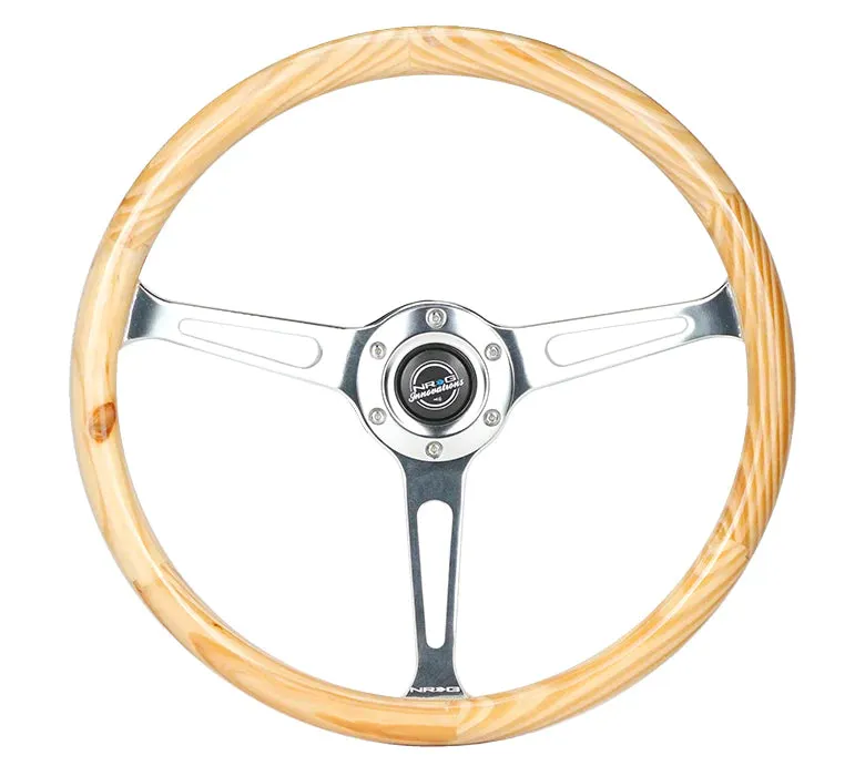 (380mm) Light Wood Grain w/3-Spoke Center Shinny Chrome