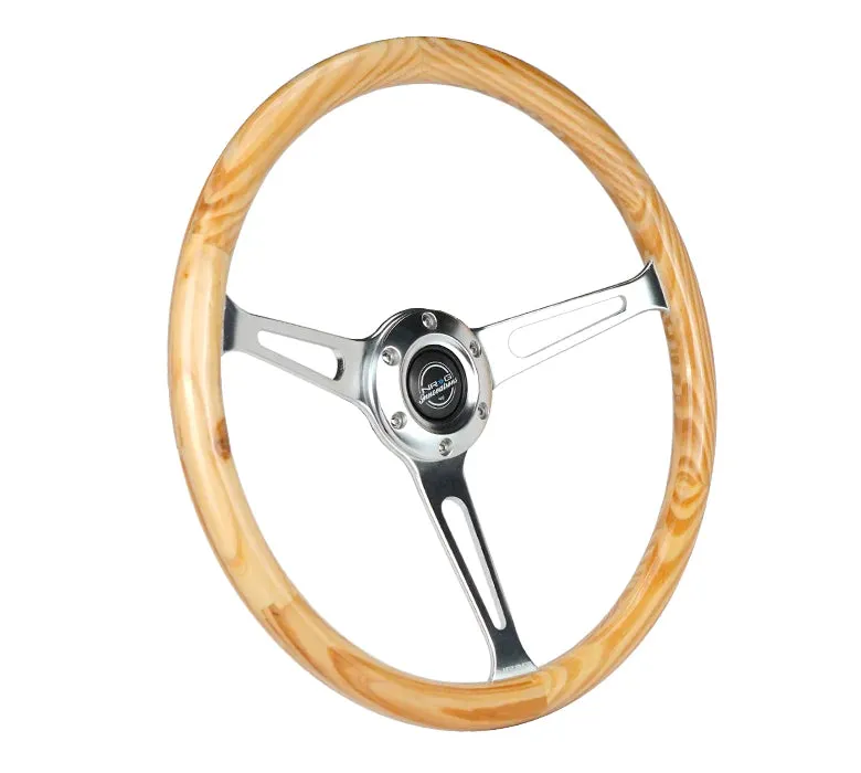 (380mm) Light Wood Grain w/3-Spoke Center Shinny Chrome
