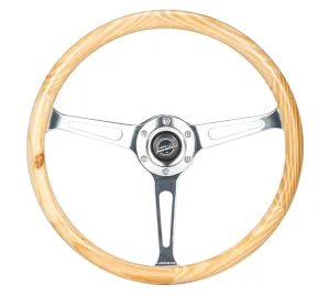 (380mm) Light Wood Grain w/3-Spoke Center Shinny Chrome