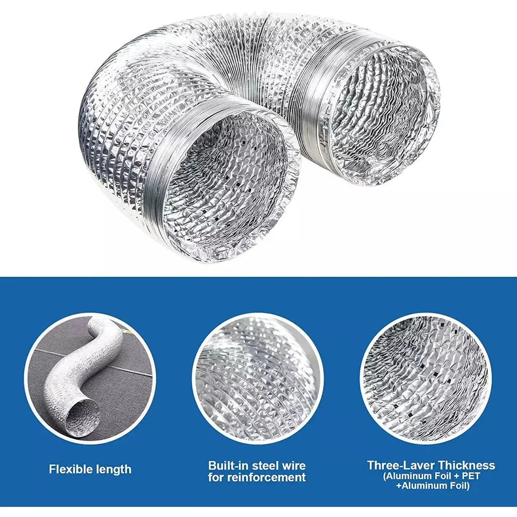AlorAir Dehumidifier Aluminum Foil Intake Duct 10 inches Diameter 10 ft Long with Duct Clamps