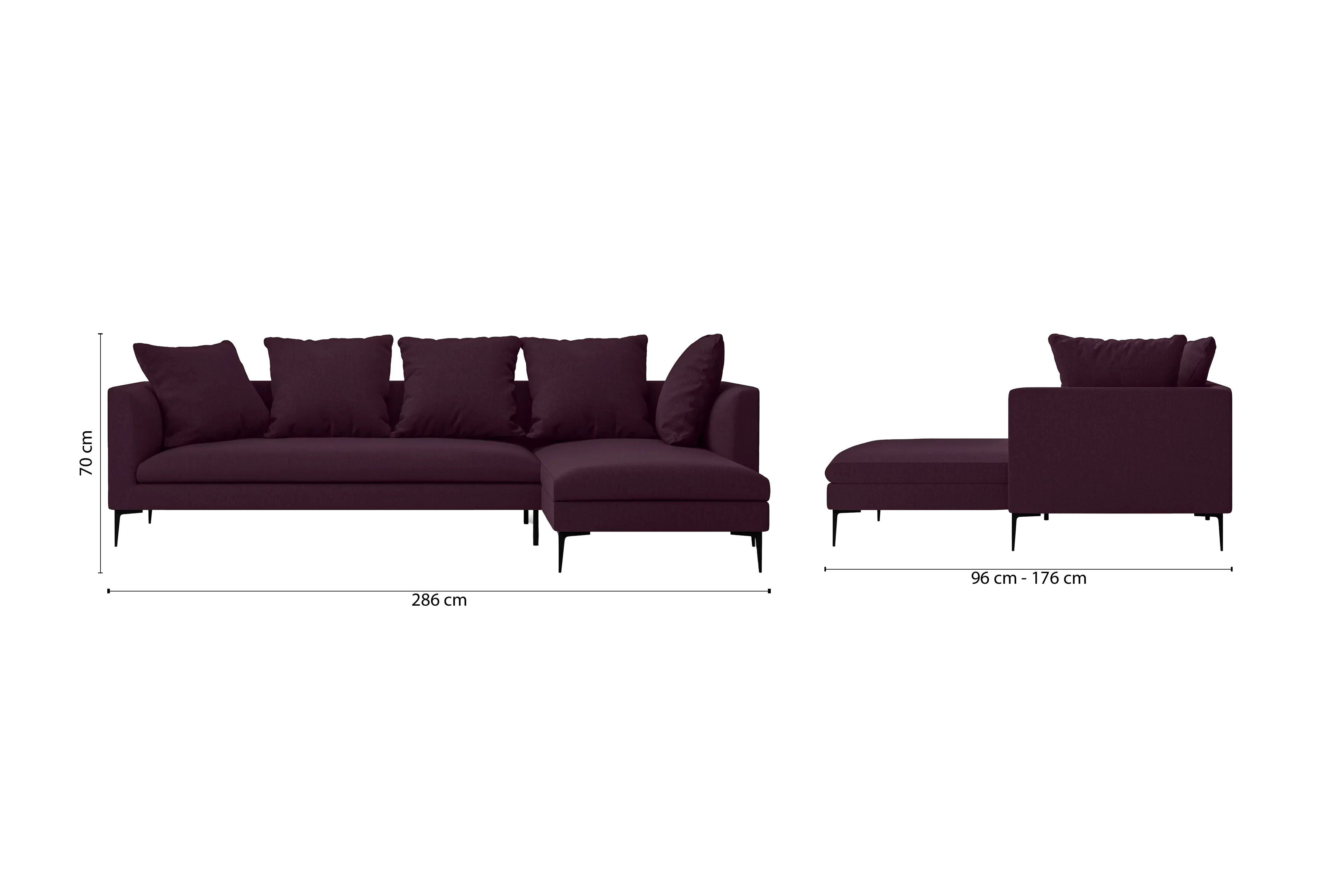 Aprilia 3 Seater Right Hand Facing Chaise Lounge Corner Sofa Purple Linen Fabric