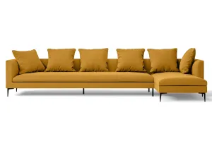 Aprilia 4 Seater Right Hand Facing Chaise Lounge Corner Sofa Yellow Linen Fabric