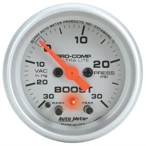 AutoMeter 4377 GAUGE; VAC/BOOST; 2 1/16in.; 30INHG-30PSI; STEPPER MOTOR W/PEAK/WARN; ULTRA-LITE