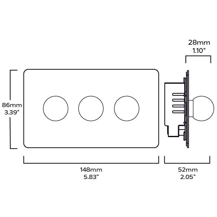 BOBBIN 3G Dimmer Light Switch - Brass