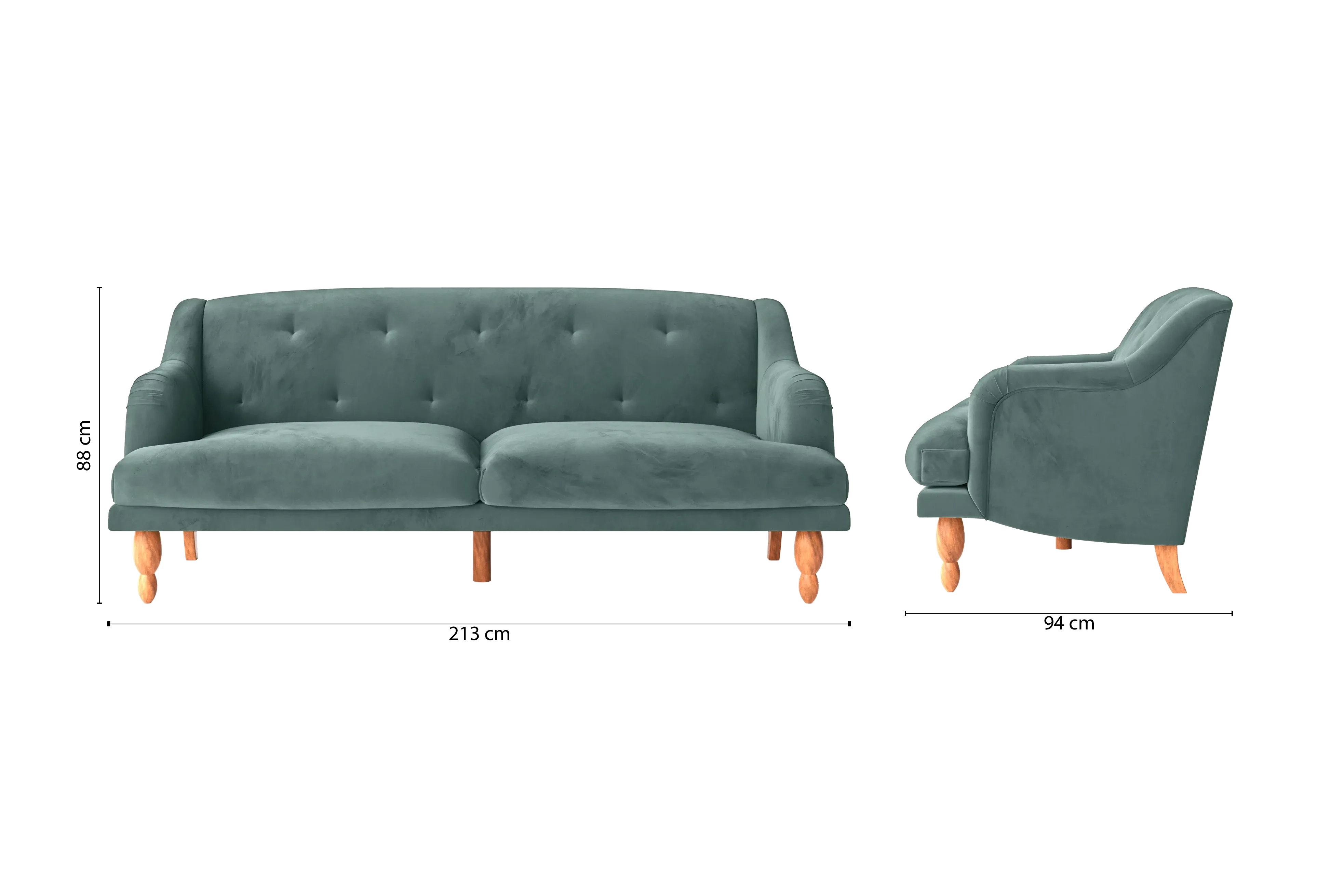 Burlington 4 Seater Sofa Teal Velvet