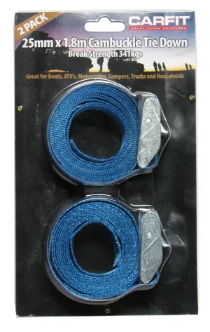 Carfit Heavy Duty Cambuckle Cinch Strap - 25mm X 1.8M Set Of 2 - 46CSM2518-2