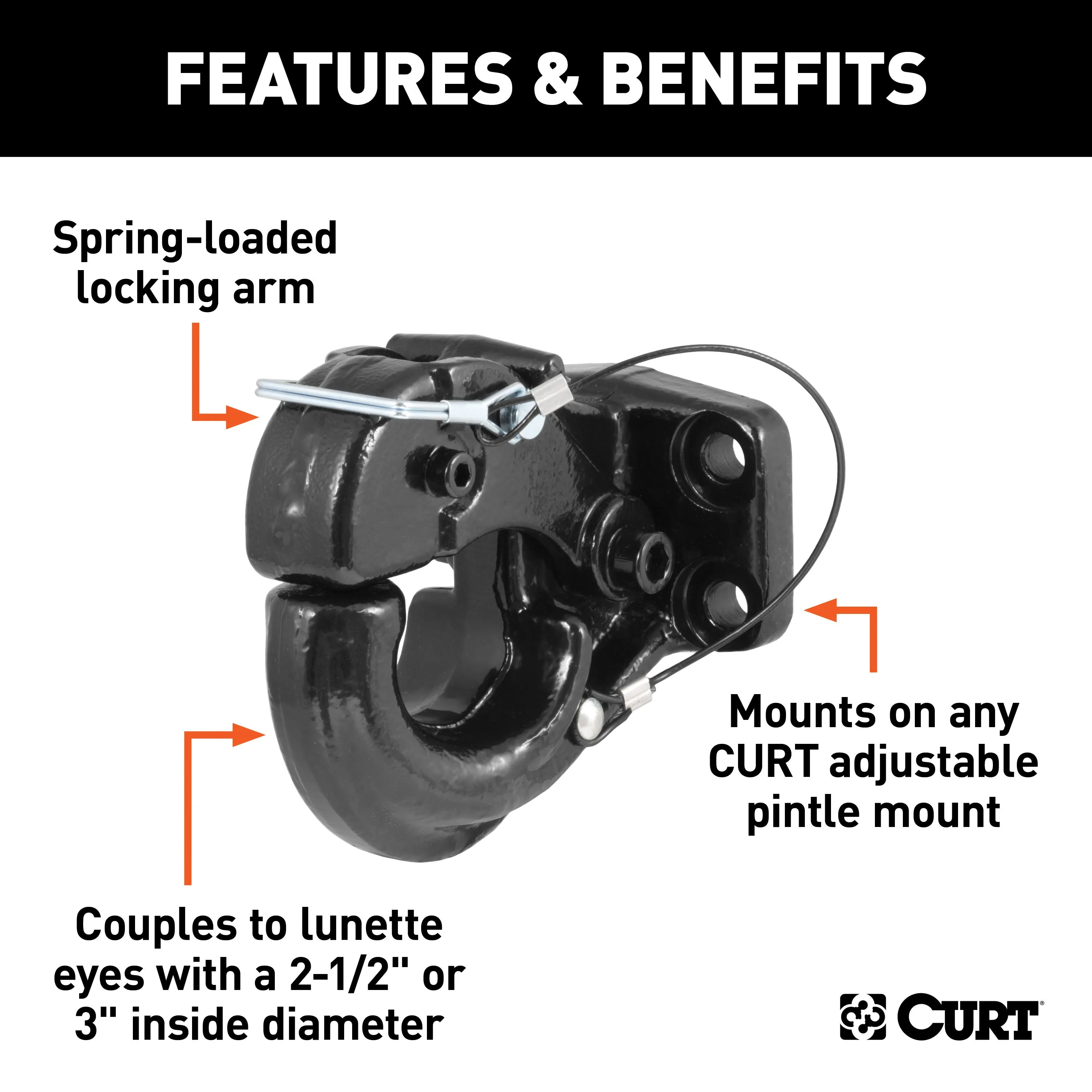 CURT 48205 Pintle Hook (10;000 lbs.; 2-1/2in. or 3in. Lunette Rings)