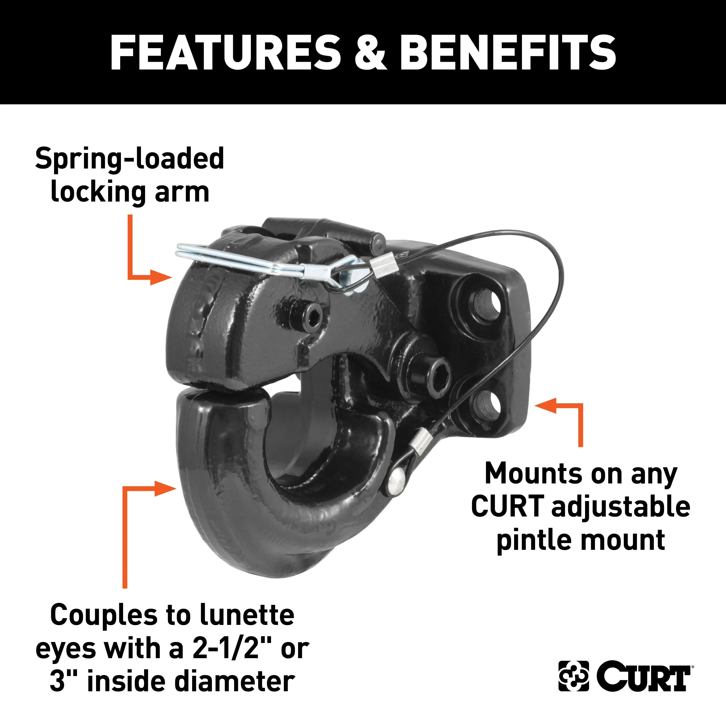 CURT 48215 Pintle Hook (30;000 lbs.; 2-1/2in. or 3in. Lunette Rings)