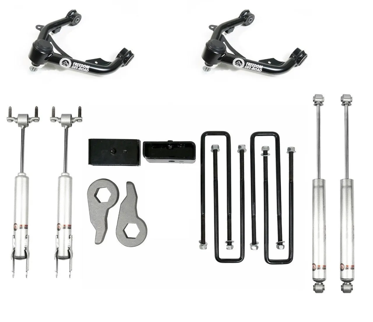 Freedom Offroad Lift Kits GMC Sierra 2500/ 3500 HD (11-19) 3" Front   2" Rear Leveling Kit w/ Shocks & Control Arms