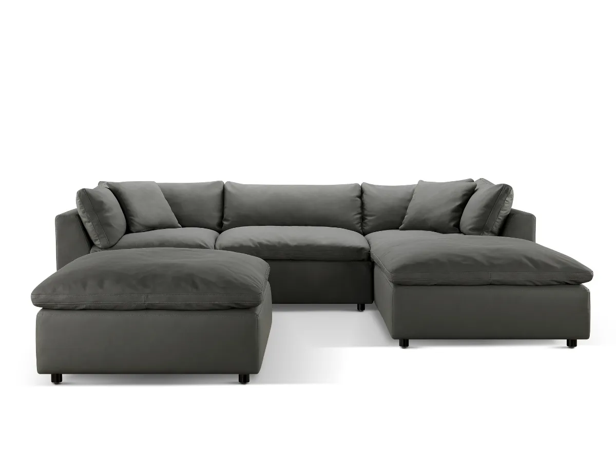JoJo Fletcher Luxe Gray Nubuck Leather 5-pc Sectional Set