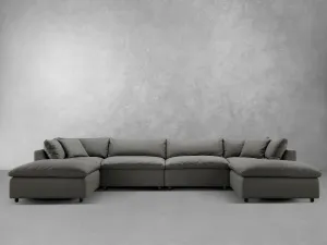 JoJo Fletcher Luxe Gray Nubuck Leather 6-pc U-Shaped Sectional