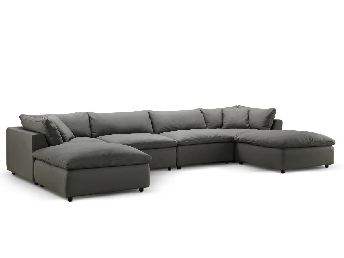 JoJo Fletcher Luxe Gray Nubuck Leather 6-pc U-Shaped Sectional