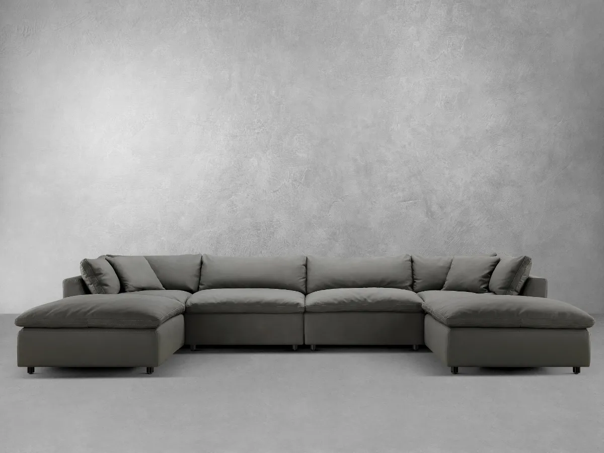JoJo Fletcher Luxe Gray Nubuck Leather 6-pc U-Shaped Sectional