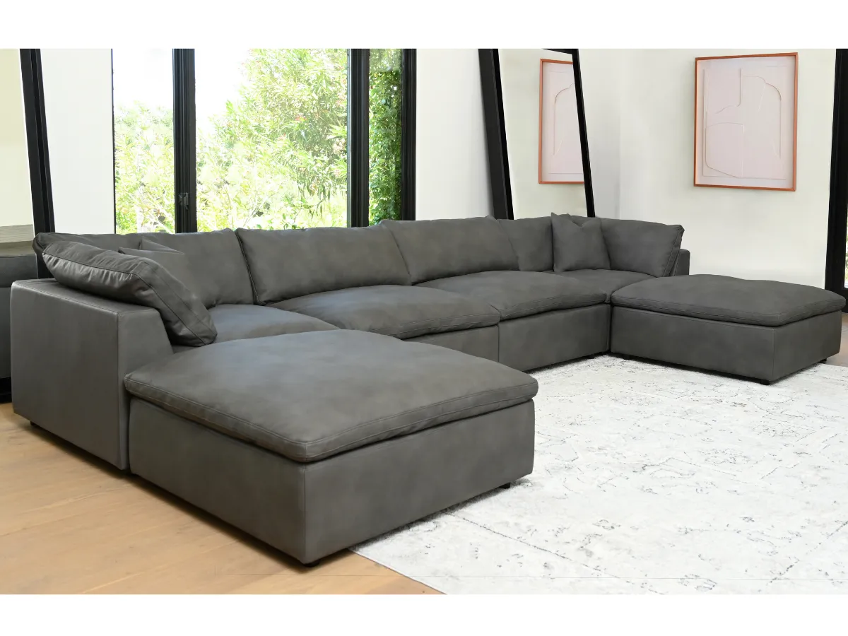JoJo Fletcher Luxe Gray Nubuck Leather 6-pc U-Shaped Sectional