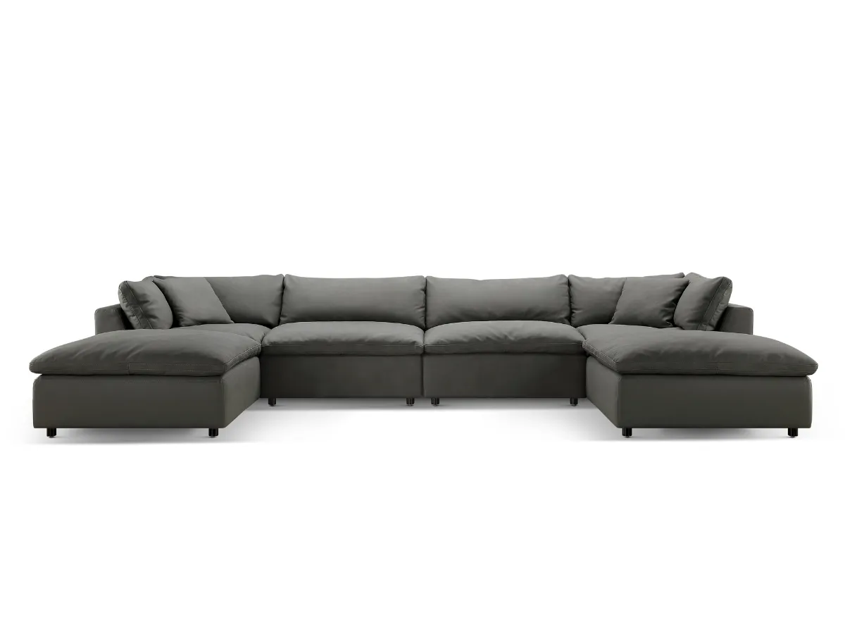 JoJo Fletcher Luxe Gray Nubuck Leather 6-pc U-Shaped Sectional