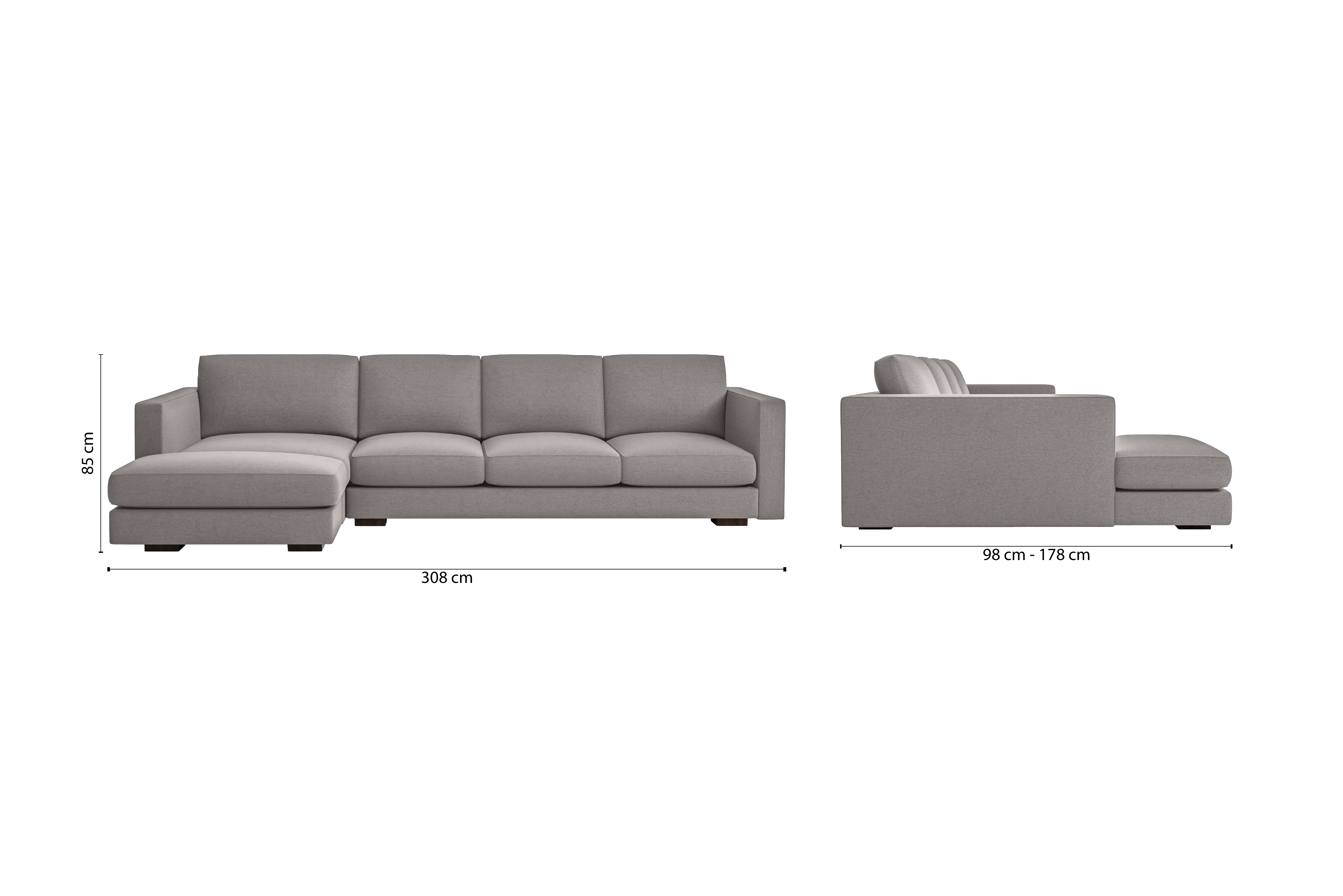 Messina 4 Seater Left Hand Facing Chaise Lounge Corner Sofa Grey Linen Fabric
