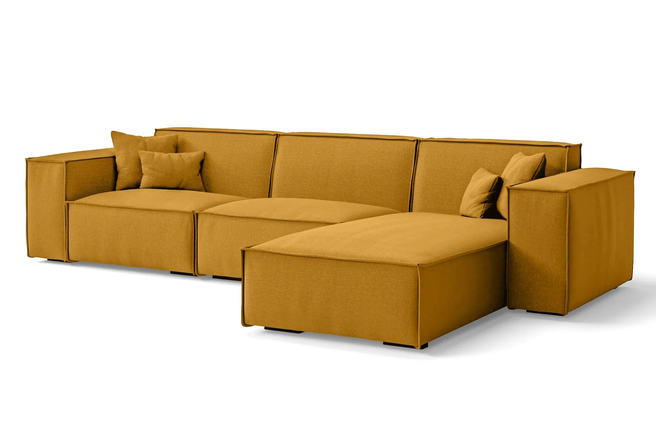 Naples 3 Seater Right Hand Facing Chaise Lounge Corner Sofa Yellow Linen Fabric
