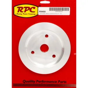 Racing Power Polished Aluminum Crankshaft Pulley - Single Groove V-Belt - SB Chevy Short Water Pump - 6.60" Diameter