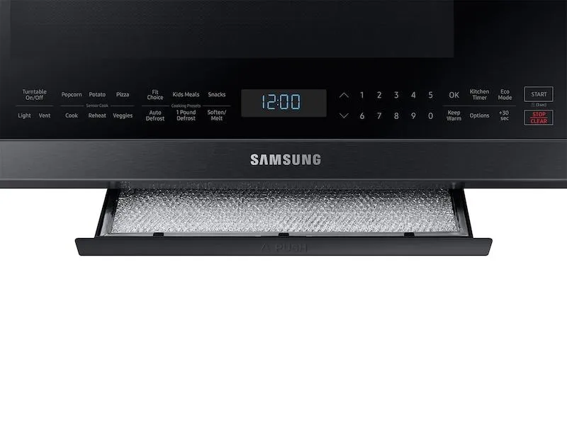 SAMSUNG 2.1 cu. ft. Over-the-Range Microwave with Sensor Cooking in Fingerprint Resistant Black Stainless Steel