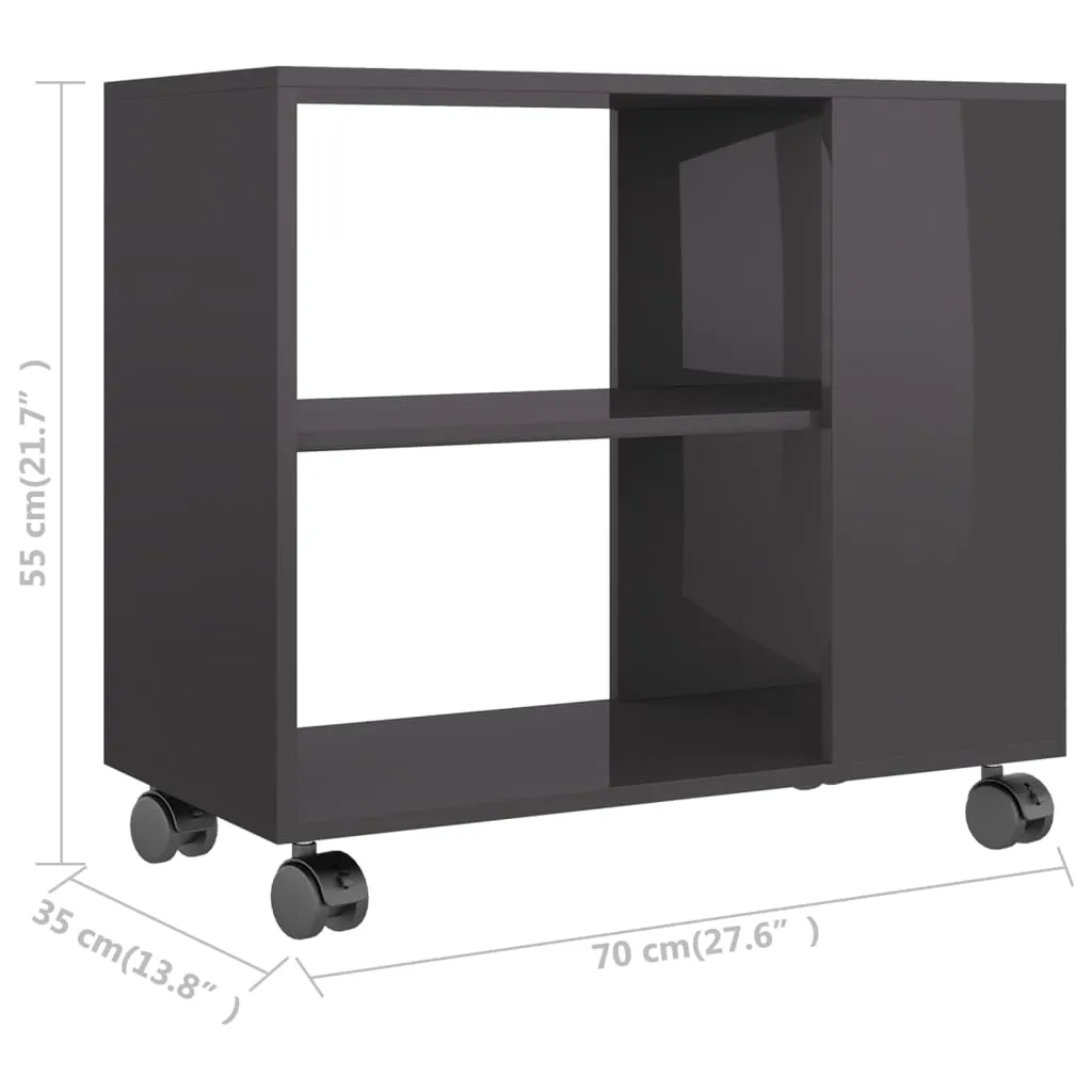 Side Table High Gloss Grey 70x35x55 cm Chipboard